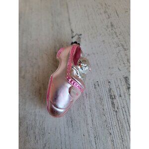 Inge cat in slipper vintage blown glass ornament Xmas pink kitten